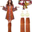 SATINIOR 70s 60s Hippie Costume Set 70s Outfits Accessories Women Disco Dress for Halloween