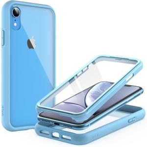 JETech Case for iPhone XR 6.1-Inch with Built-in Anti-Scratch Screen Protector, 360 Degree Full Body Rugged Phone Cover Clear-Back (Blue)