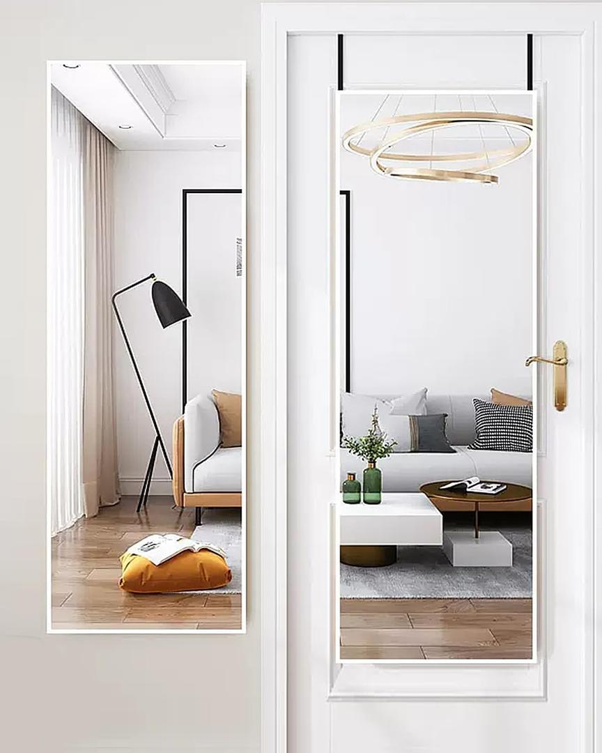48"x 14" Door Mirror, Full Length Wall Mounted, Over The Door Mirror, Full Body, Hanging Rectangle-White