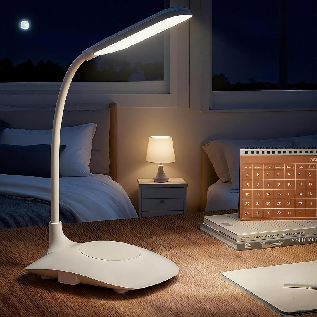 LED Desk Lamp with Touch Control Dimmable, Office Desk Light Office Lamp with Adjustable Gooseneck Table Lamp, Flexible Goose Neck Study Lamps, Reading Lamp Table Lamp for Bedroom Bedside (White)