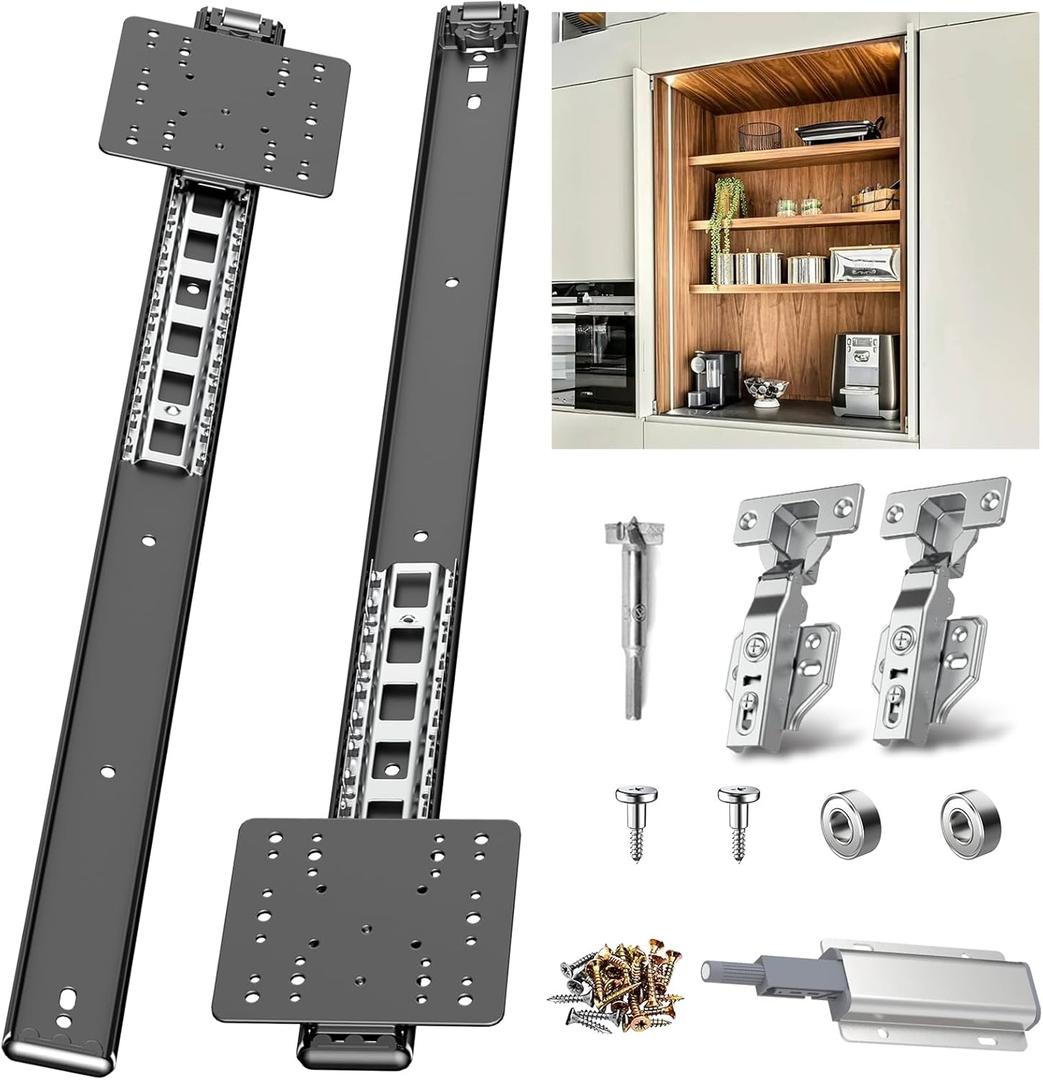 Pocket Door Hardware Slide Kit - Heavy Duty Hidden Sliding & Pivot Hinge System with Magnetic Catches, Soft Close Retractable Cabinet Door Slides for Wardrobe, Kitchen & Recessed Doors24in,Set 1