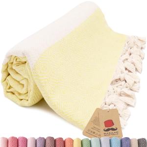 Bazaar Anatolia Turkish Beach Towel  100% Cotton, Quick Dry, Sand Free Towel for Bathroom, Camping, Travel  Oversized 71x39 Inches  Diamond Yellow
