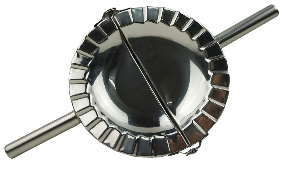 Stainless Steel Dumpling Maker, X-Large 5" Goya Empanada Press Mold, Ravioli Mould Crimper, Wraper Dough Cutter - for Pie Ravioli Chinese Dumpling Pastry, with long Handle (XL 5" Dia)