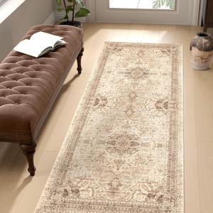 jinchan Runner Rug 2x5 Hallway Rug Washable Medallion Distressed Vintage Kitchen Runner Floral Non Slip Soft Indoor Retro Carpet for Bedroom Laundry Bathroom Decor Taupe