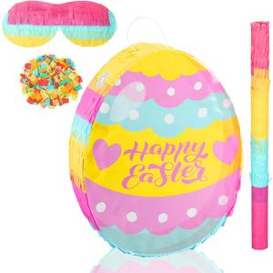Easter Piata Decorations 13.7 Inch Easter Egg Piata with Blindfold, Bat and Filler Easter Egg Theme Piata Party Favors for Birthday Anniversary Celebration Decoration Supplies