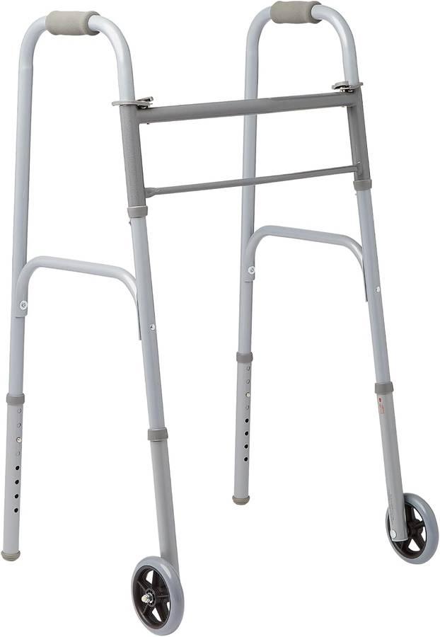 Medline Two-Button Lightweight Folding Walker for Seniors, 5 in Wheels
Adjustable Aluminum Mobility Walker forAdults, Front-Wheeled Walker, Ergonomic Hand Grips, 400 lb Capacity, 32.5 to 38.5 in