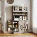 YITAHOME Kitchen Pantry Cabinet with Wine Rack & Power Outlet, 71" H Tall Storage Cabinet with Doors, Shelves, Drawer, Goblet Holder for Kitchen & Living Room (Grey)