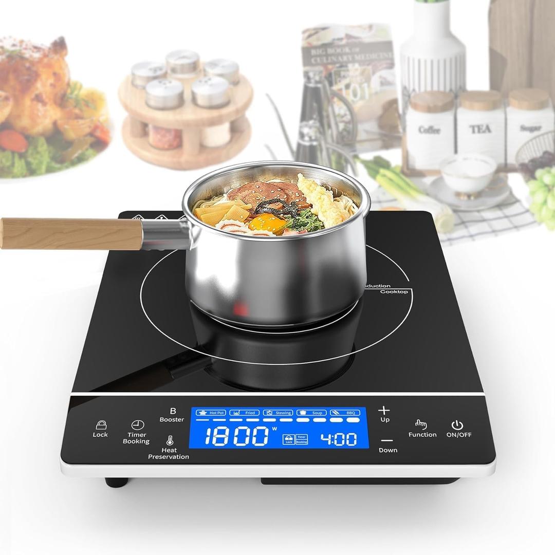 VBGK Induction Cooktop,1800W Hot Plate for Cooking,Induction Stove Top with LCD Sensor Touch Control,9 Temp Levels,Child Safety Lock & Timer 110V Single Burner Electric Cooktop