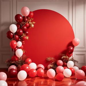 7.2ft Red Round Arch Backdrop Cover for Circle Backdrop Cover for Baby Shower Photography Arch Polyester Back Drop for Home Decoration