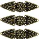 2 x Bezelry 6 Pairs Triangles and Flower Cape or Cloak Clasp Fasteners. 52mm x 15mm Fastened. Sew On Hooks and Eyes Cardigan Clip (Antique Brass)