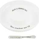 Mud Pie Circa Cheese Ball Dish Set,White, dish 1 1/2" x 9 1/2" dia | spreader 5 1/2"