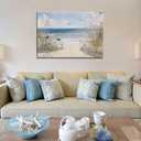 XXMWallArt FC3781 Sandy Beach Wall Art Canvas Print Wall Art Seascape Blue Print Home Decor Abstract Coastal Picture Modern Ocean Artwork for Living Room Bedroom Bathroom Office Decor, 48"L x 32"W