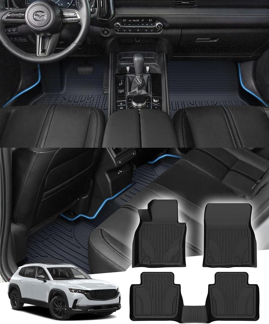 Sunsdrew Floor Mats for 2023-2025 2026 Mazda CX-50 (Not for Hybrid), All Weather Car Mats Front Rear 2 Rows Floor Liners CX50 Accessories TPE Rubber Raised Edge
