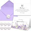 Funeral Thank You Cards with Envelopes, Set of 50, Purple Watercolor Butterfly Floral Design Message Inside 4x6In Sympathy Thank You Card for Funeral Bereavement