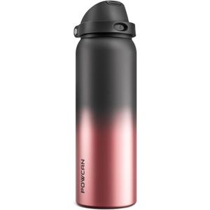 POWCAN 40 oz Stainless Steel Water Bottle: 2-in-1 Push-Button Spout & Quick-Flip Straw Lid, Leakproof, Keep Cold 24Hrs, BPA-Free, Insulated Water Bottle for Sports, School, Travel, Gym, Gift (Queen)