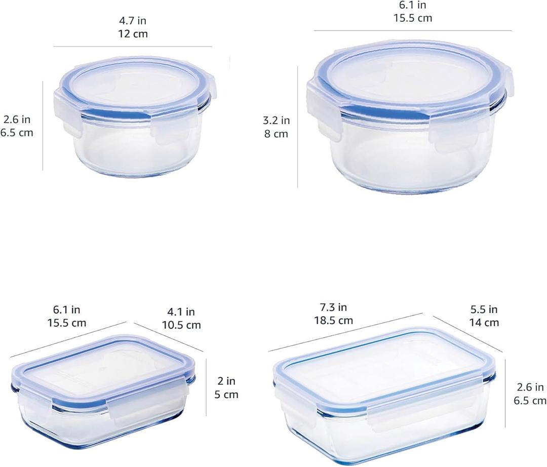 Box with Amazon Basics Leak-Proof Glass Locking Lids Food Storage Containers, 4 Pcs