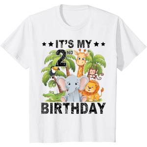 Kids It's My 2nd Birthday Zoo Safari Jungle Animals Theme Funny T-Shirt 2T