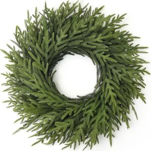 26" Norfolk Pine Wreath for Front Door, Artificial Christmas Wreaths Faux Green Fake Pine Needles Wreath for Front Door Wall Windows Indoor Outdoor Christmas Decor
