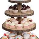 SANYOUNG Wood Cupcake Stand, 4 Tier Wooden Cupcake Tower, Large Rustic Cake Display Holder Stand for Woodland Baby Shower, Wedding, Birthday, Tea Party, Farmhouse Dessert Table Decorations