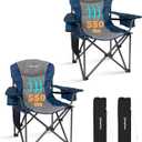 KingCamp Oversized Camping Chair with Adjustable Lumbar Support, 550lbs Heavy Duty Padded Folding Lawn Chair for Adults, Outdoor Armchair with Cooler Bag, Cup Holder & Side Pocket for Fishing, Travel, Large