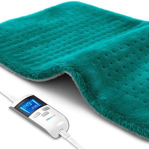 Boncare LCD Digital Control 12 x 24 Heating Pad for Cramps and Back Pain Relief with Auto Shut Off Large Size 6 Temperature Settings 6 Timers Super Soft Velvet Moist/Dry Hot Heat Pad (Green)