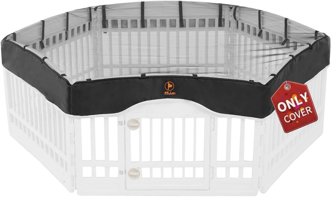 PJYuCien Dog Playpen Mesh Top Cover, Fits 36 Inch 6 Panels Regular Hexagonal Plastic Exercise Pet Pen, Telescopic Buckles Connections, Black (Note: Only Cover, Fence Not Included)