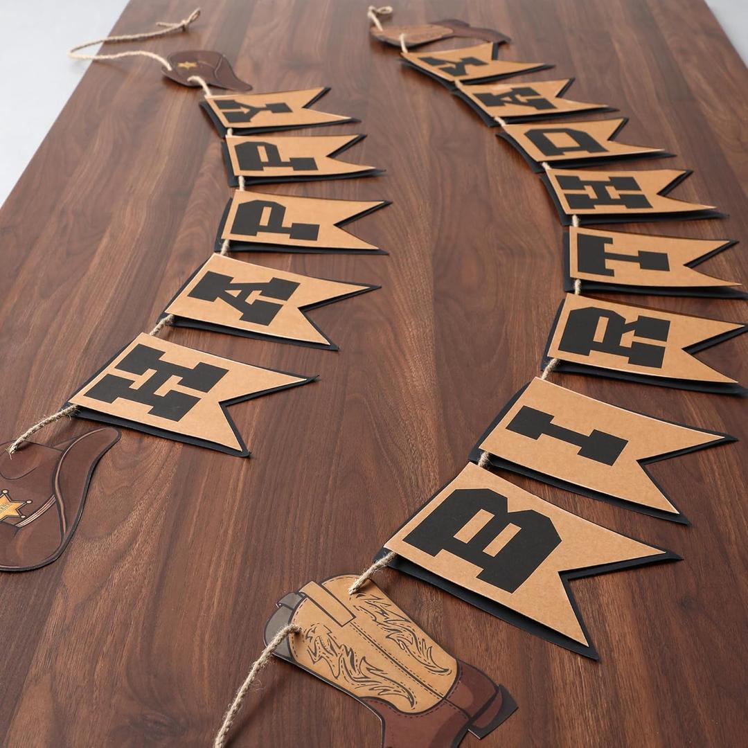 Oudain Western Birthday Cowboy Party Decoration, Happy Birthday Banner Double Layer Hat Boots Cowboy Hanging Swirls for First Party, Western Theme Decoration Supplies