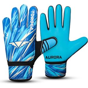 Goalkeeper Gloves Strong Grip Soccer Gloves with Double Waist Protection & Anti-Slip Latex Palm Comfortable for Kids, Youth and Adults for Football Training & Match Play Cyan, 5