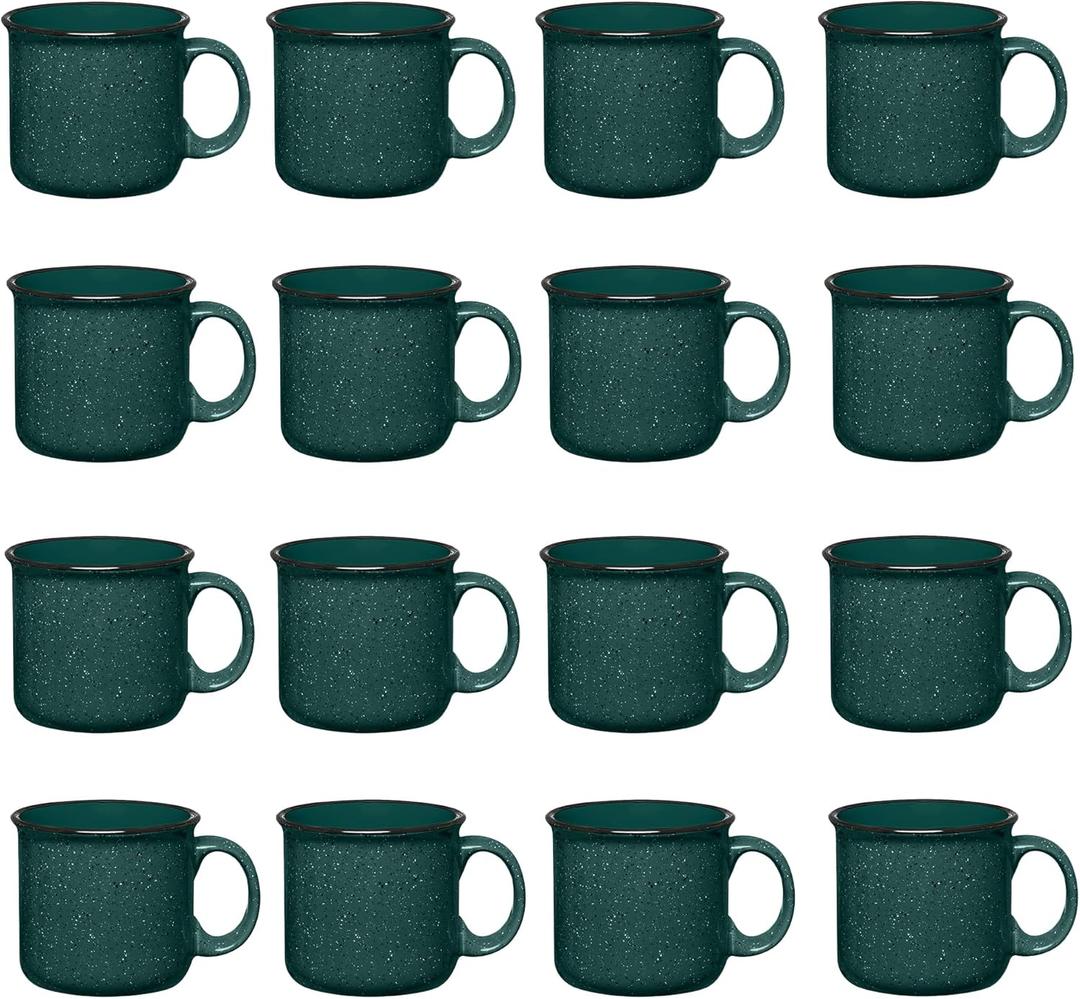 Set of 16 Ceramic Campfire Mugs  15 Oz, Green  Coffee & Tea Cups for Home, Work, Travel, Camping  Customizable, Great for DIY, Events, Companies