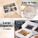 18 Pack Cupcake Boxes Hold 12 Standard Cupcakes, 13 x 10 x 3.5 Inch Paper Dozen Cupcake Containers Bulk with Window and Inserts, Disposable Bakery Pastry Carrier for Muffins, Cookies, White