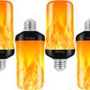 Bitrue LED Flame Effect Light Bulb, 4 Modes Flame Light Bulbs, E26 Base Fire Light Bulb with Gravity Sensor,Flickering Light Bulbs Halloween Home Party (4 Pack)