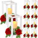 Hushee 30 Pcs Integrated Wedding Lantern Centerpiece Rustic Wooden Holder with Candles and Rings Farmhouse Candle Lantern Decor for Home Valentine Wedding Party Table Decor (White and Red)