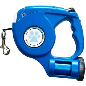 JEBBLAS Upgraded Dog Retractable Leashes with Flashlight and Waste Bag Dispenser, 3 in 1 Automatic Dog Walking Leash with Anti-Slip Handle, Blue, 15ft