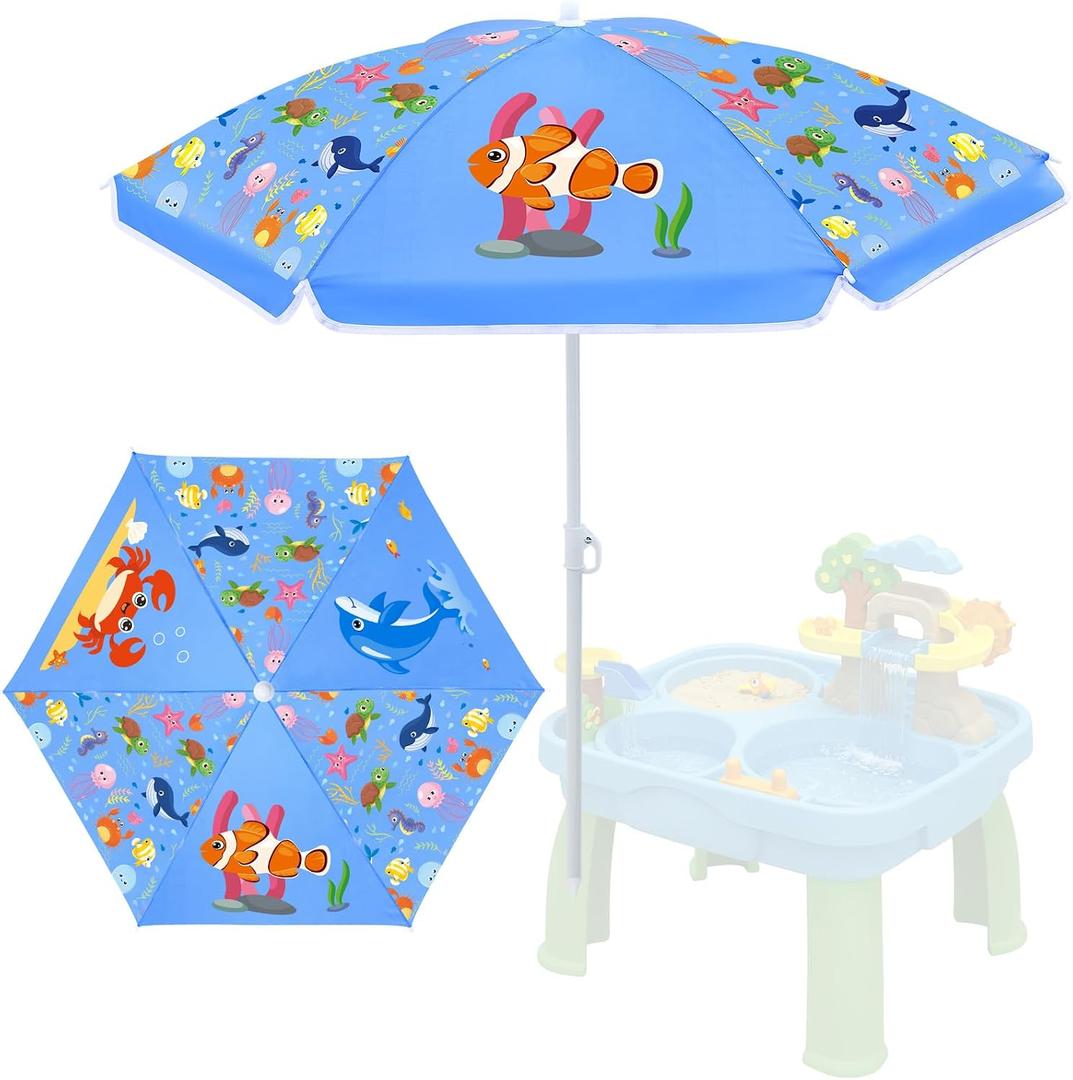 Sweetude Water Table Umbrella (Table Not Included), Kids Seaside Beach Umbrella Picnic Canopy for Summer Toddlers Sand Beach Camping Garden Outdoor Pool Shade Party Supply(Marine Animal Theme)