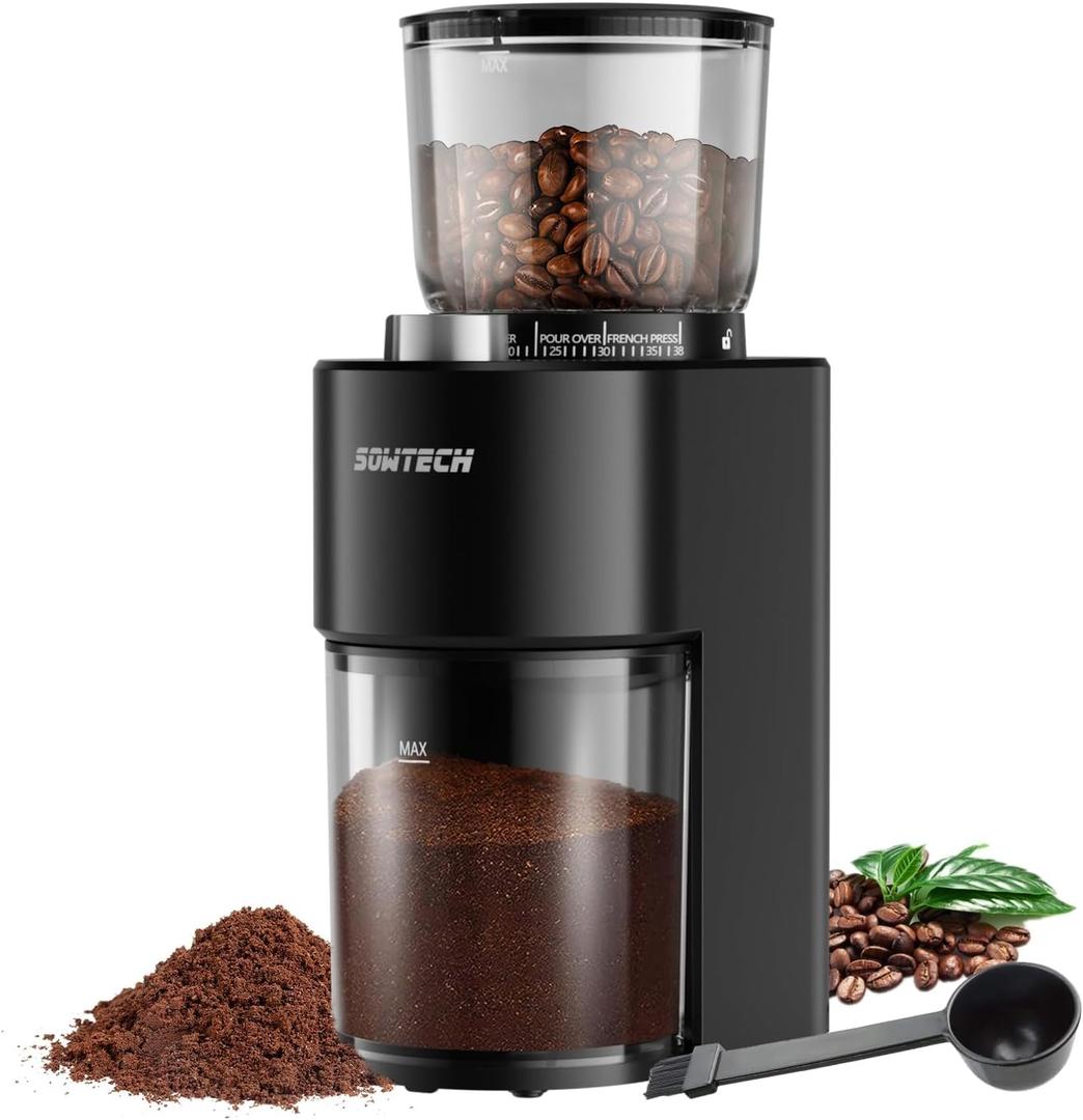 Conical Burr Coffee Grinder, Adjustable Burr Mill with 38 Precise Grind Setting, precision timer, for Espresso/Drip/Pour Over/Cold Brew/French Press Coffee Maker(Black)