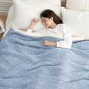 Snuggle Sac Blue Bedding Blanket Twin Size for Bed and Sofa, Reversible Super Soft Blankets Warm Cozy Knit Blankets Fuzzy Plush for Couch, Living Room, Blue, 60x80 inches