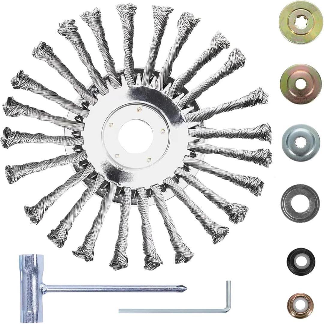 10 Inch Steel Wire Weed Wheel Brush Cutter Trimmer Head, Weed Trimmer Blade Head for Weed Eater, Universal Weed Eater Attachments Compatible with Husqvarna, Sthil, Moss Grass Rust Removal