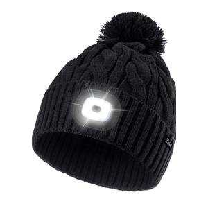 Etsfmoa Unisex Winter Beanie with The Light, Gifts for Men and Women, USB Rechargeable Headlamp Hat Black, Size: One Size