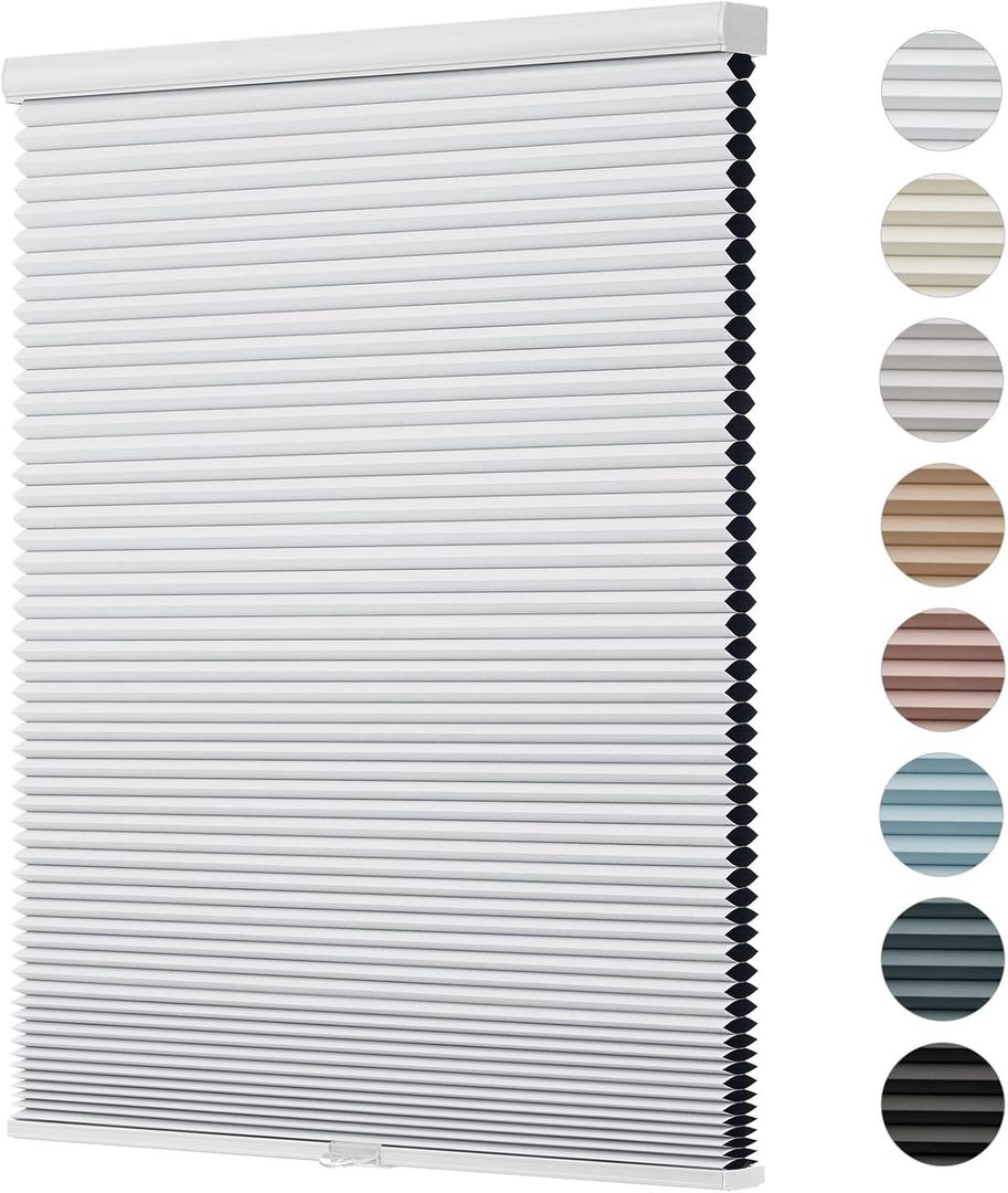 Changshade Custom Blinds Cellular Shades Blackout Cordless for Indoor Windows, Honeycomb Blind Room Darkening Black Out Shade for Bedroom, Bathroom, Nursey, Heat Sun Light Blocking Easy Install,White