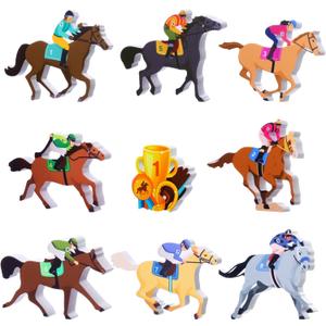 Amyhill 9 Pcs Derby Horse Party Decorations Wooden Horse Racing Table Centerpieces Horse Tabletop Decorations Tiered Tray Decor for Horse Racing Festival Party Supplies Home