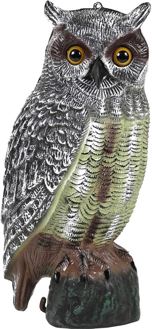 Owl Decoy | Plastic Owls to Scare Birds Away | Owl Statue for Garden & Outdoors 16.5" Tall