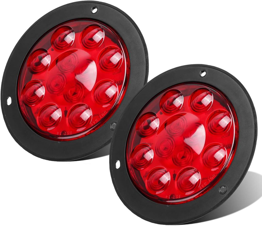 Partsam 2PCS 4" Red Stop Turn Tail Brake Truck Trailer Light Flange Mount 12 Diodes Utility