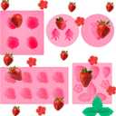 2 x 5Pcs Strawberry Baking Mold Silicone 3D Strawberry Chocolate Mold, Candy Jelly Flower Fondant Molds Ice Cream DIY Paper Cup Cake Biscuit Dessert Making
