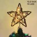 Twinkle Star Christmas Star Tree Topper, Rustic Rattan Treetop with 15 LED Lights Christmas Tree Holiday Xmas Party Decorations, 12.2 Inch (H)