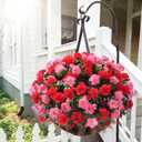 Artificial Faux Outdoor Flowers Plants for Spring Summer Decoration, Fake Silk Camellia UV Resistant Look Real for Planter Outside Front Door Porch Patio Balcony, 3 Large Bundles (Melon Red+Red)