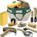 Professional 10 Pieces Horse Grooming Kit with Tote Bag, Horse Brush & Curry Comb Set for Effective Grooming and Bathing, Equine Coat Care Tack Room Supplies, Horse Gifts for Girls