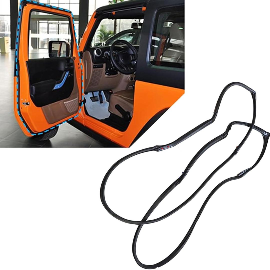 FZJDSD 1 Pair Front Full Door Felt Gasket Trim Seal Weatherstrip Compatible with Jeep Wrangler 2007-2018 Replace 55395274AW 55395275AW Driver&Passenger Front Full Door Weatherstrip Rubber Seal Strip