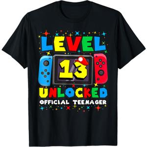 Level 13 Unlocked Gamer 13th Birthday Gift Video Game Boys T-Shirt Size S