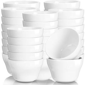 Suclain 30 Pack 8 oz Porcelain Bowls Set Porcelain Soup Cups Small Dessert Bowls Soup and Dip Bowls for Ice Cream Dessert Sauce Dipping Salads Cereal Rice, Microwave and Dishwasher Safe, White