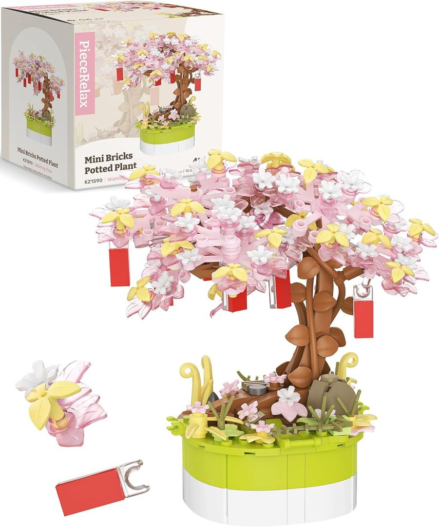 Flower Building Decoration Set  Mini Bricks Potted Mini Bricks Potted Plant  Wishing Tree  Home Accessories Best Gift Valentine Décor for Him and Her Botanical for Adults [KZ1590]
